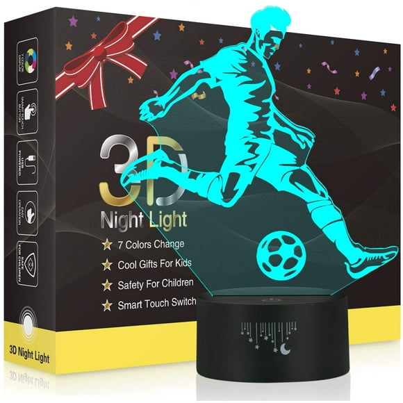 LITCRAFTS 3D Night Light for Boys Cool Color Changing Optical Illusion LED 3D Football Lamp with Smart Touch Button Base & Remote Control Football 3 in 1 Sports Motivational Gifts for Men 